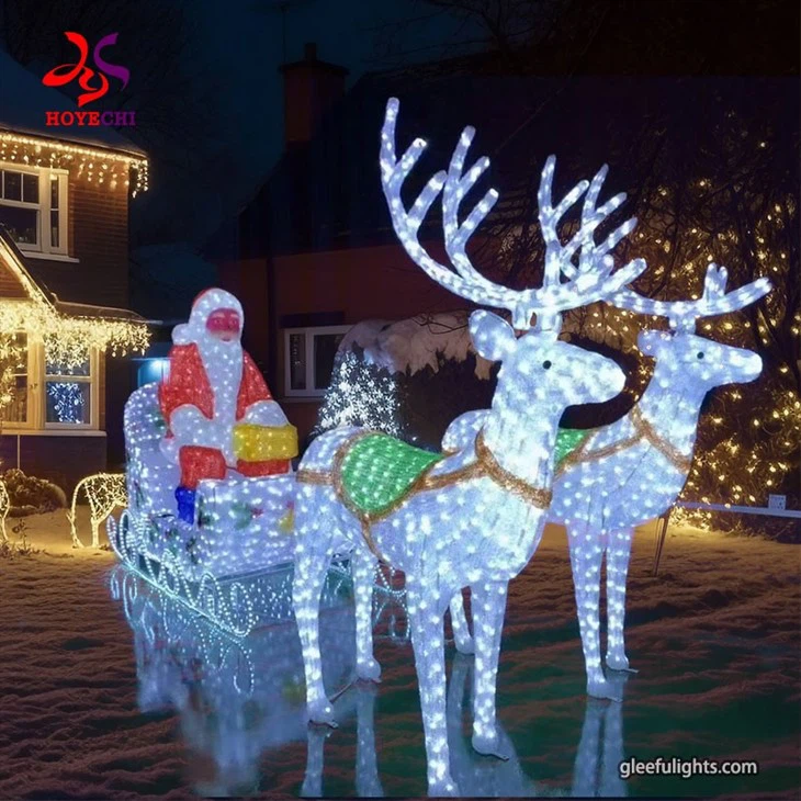 Hot Sales Outdoor LED Reindeer And Sleigh Christmas Decoration Lights Reindeer And Sleigh Yard Decor