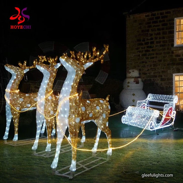 Hot Sales Outdoor LED Reindeer And Sleigh Christmas Decoration Lights Reindeer And Sleigh Yard Decor