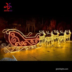 Празничен елен и количка 3D LED светлинна скулптура за коледна декорация на открито